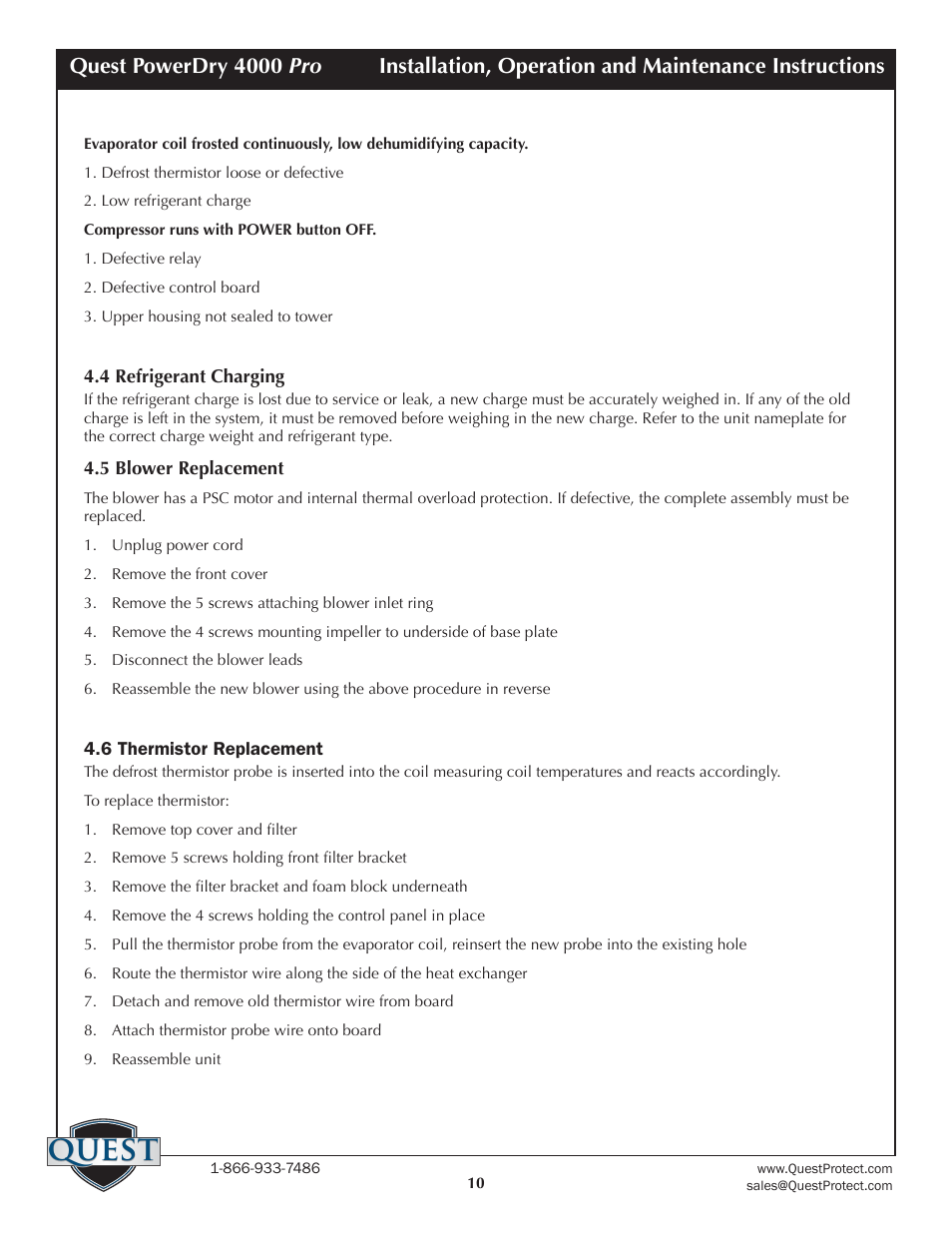 Quest | Sunlight Supply Quest PowerDry 4000 Pro Dehumidifier User Manual | Page 10 / 14