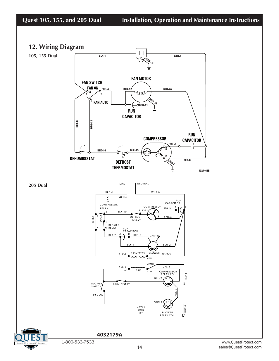 Quest, Wiring diagram | Sunlight Supply Quest Dual 155 Overhead Dehumidifier User Manual | Page 14 / 15