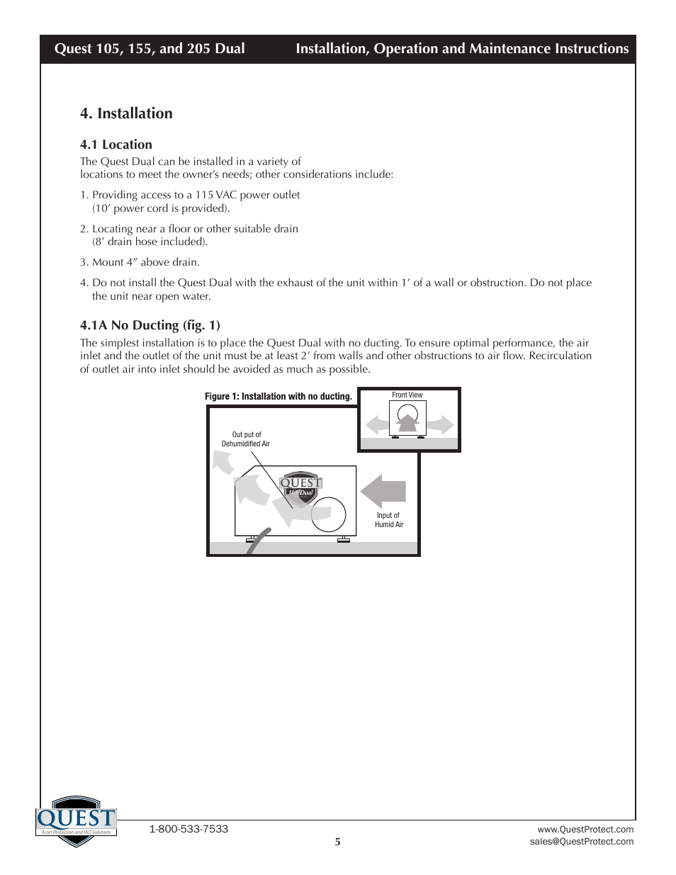 Quest, Installation | Sunlight Supply Quest Dual 155 Overhead Dehumidifier User Manual | Page 5 / 15