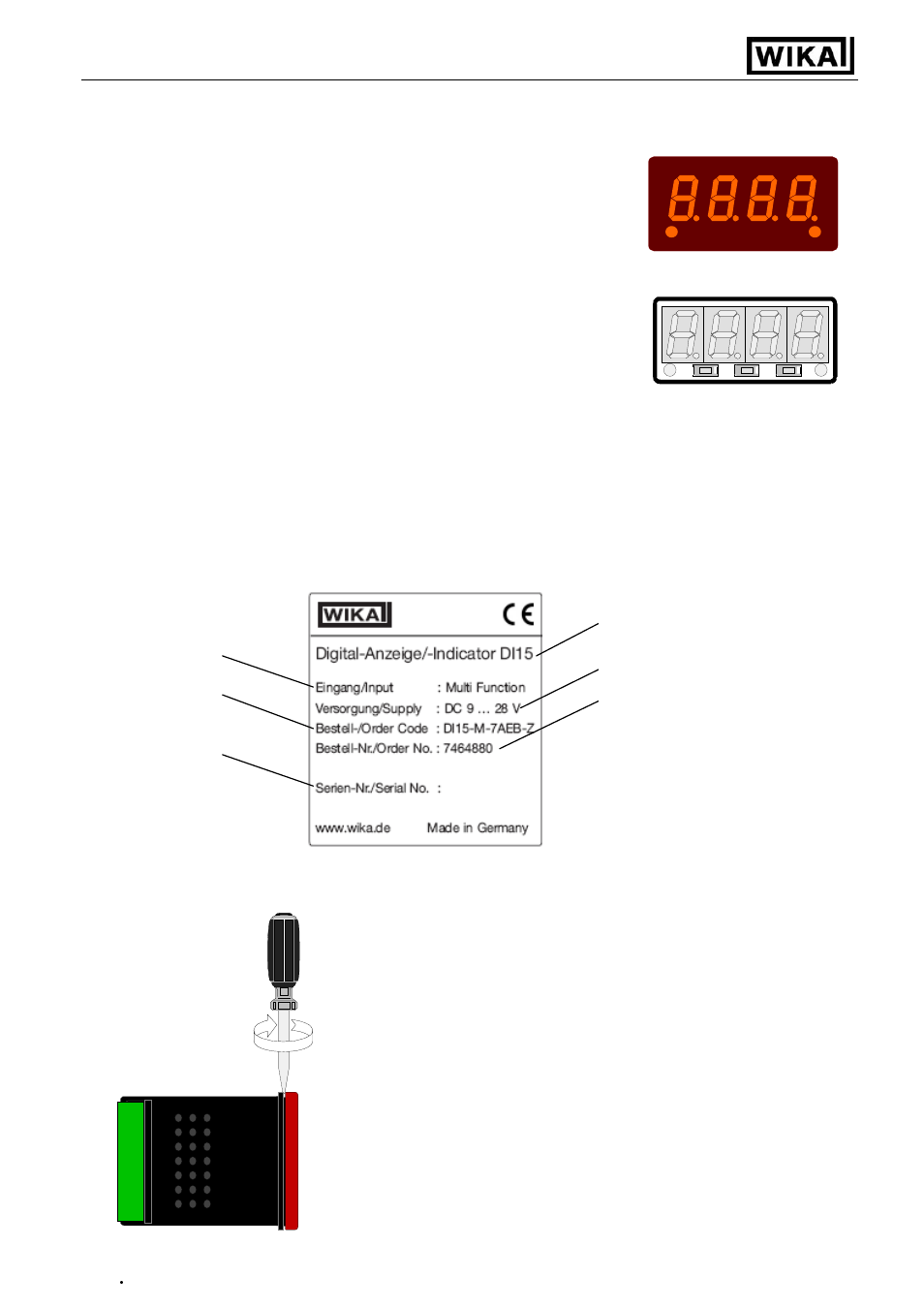 Introduction, Operating instructions digital indicator di15, Product label | WIKA DI15 User Manual | Page 4 / 28