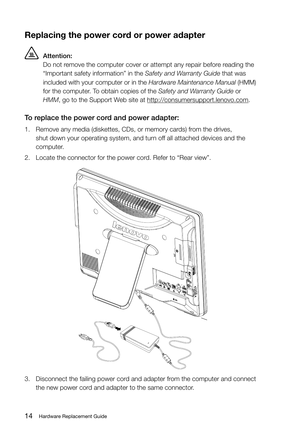 Replacing the power cord or power adapter | Lenovo C315 All-In-One User Manual | Page 17 / 19