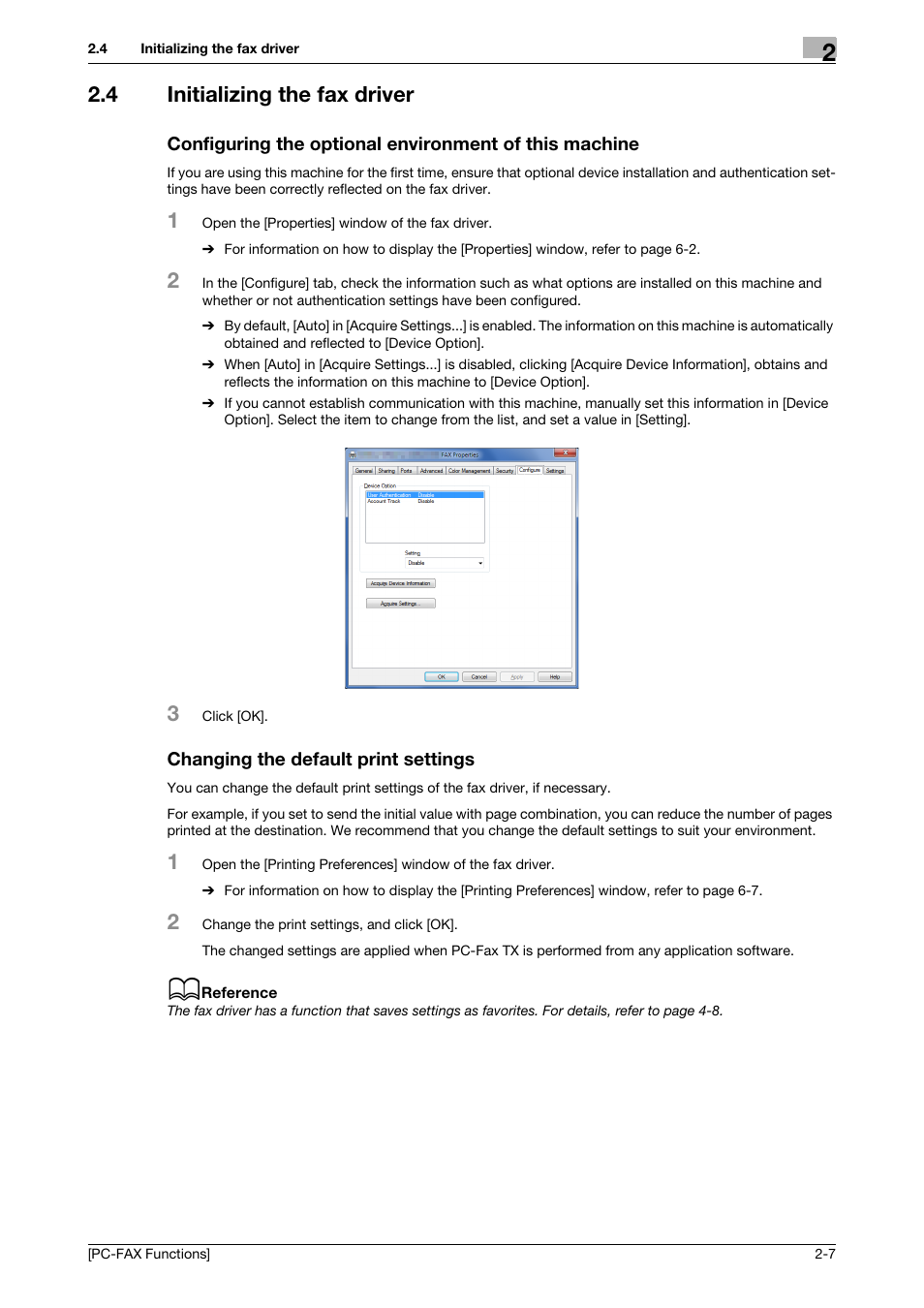 4 initializing the fax driver, Changing the default print settings | Konica Minolta bizhub 4050 User Manual | Page 14 / 61