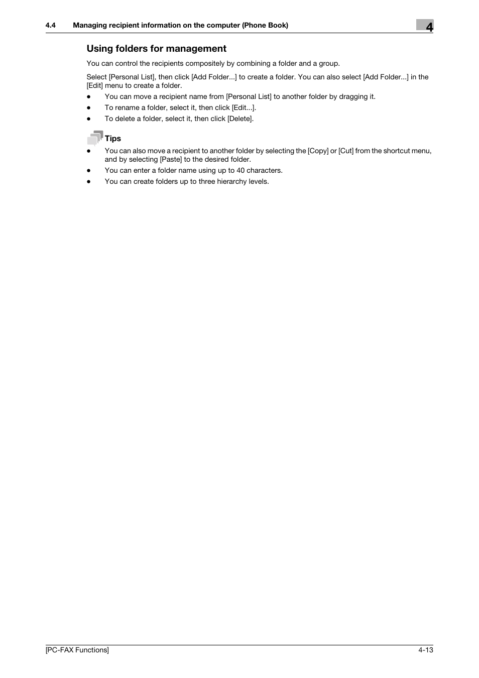 Using folders for management, Using folders for management -13 | Konica Minolta bizhub 4050 User Manual | Page 33 / 61
