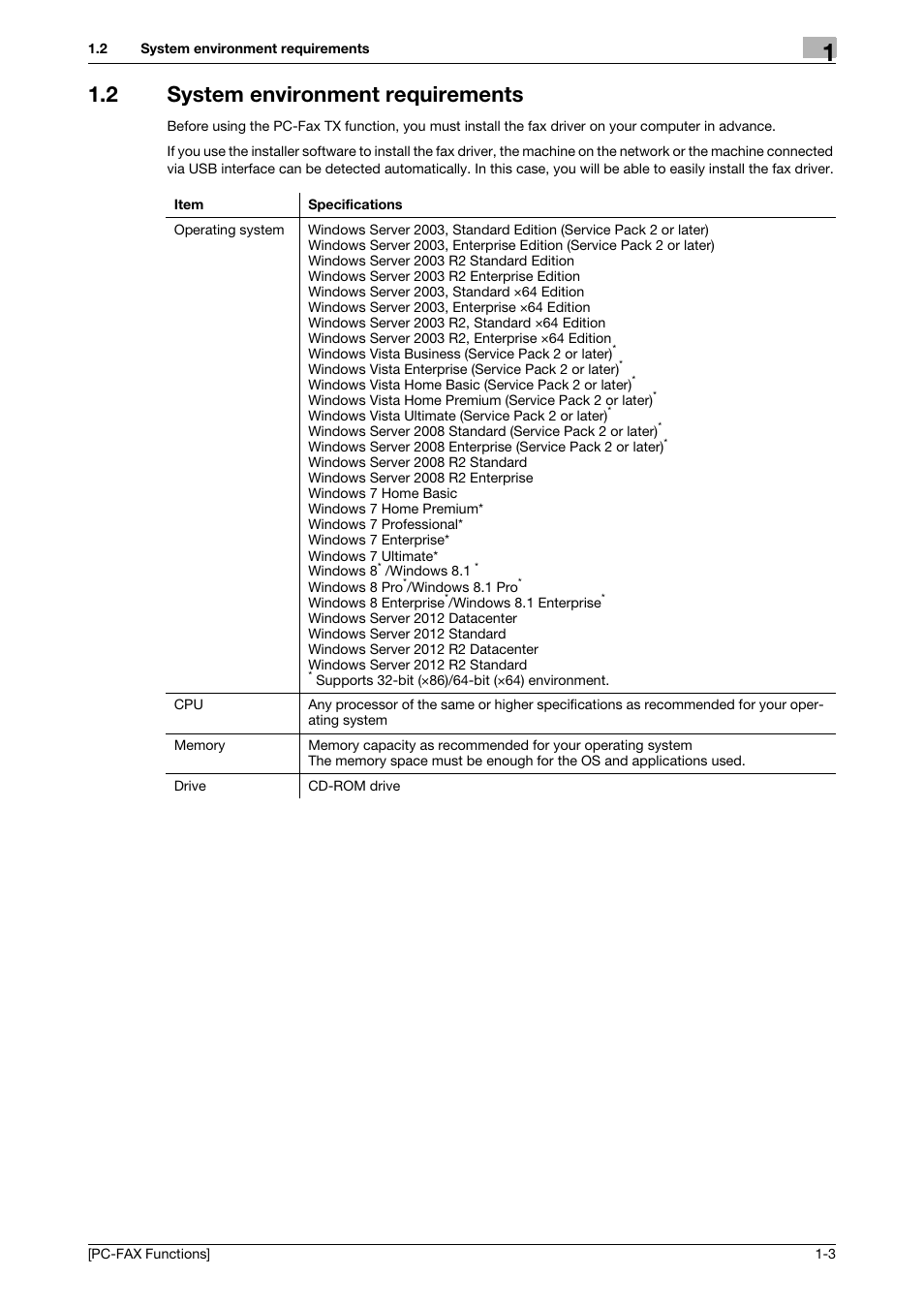 2 system environment requirements, System environment requirements -3 | Konica Minolta bizhub 4050 User Manual | Page 6 / 61