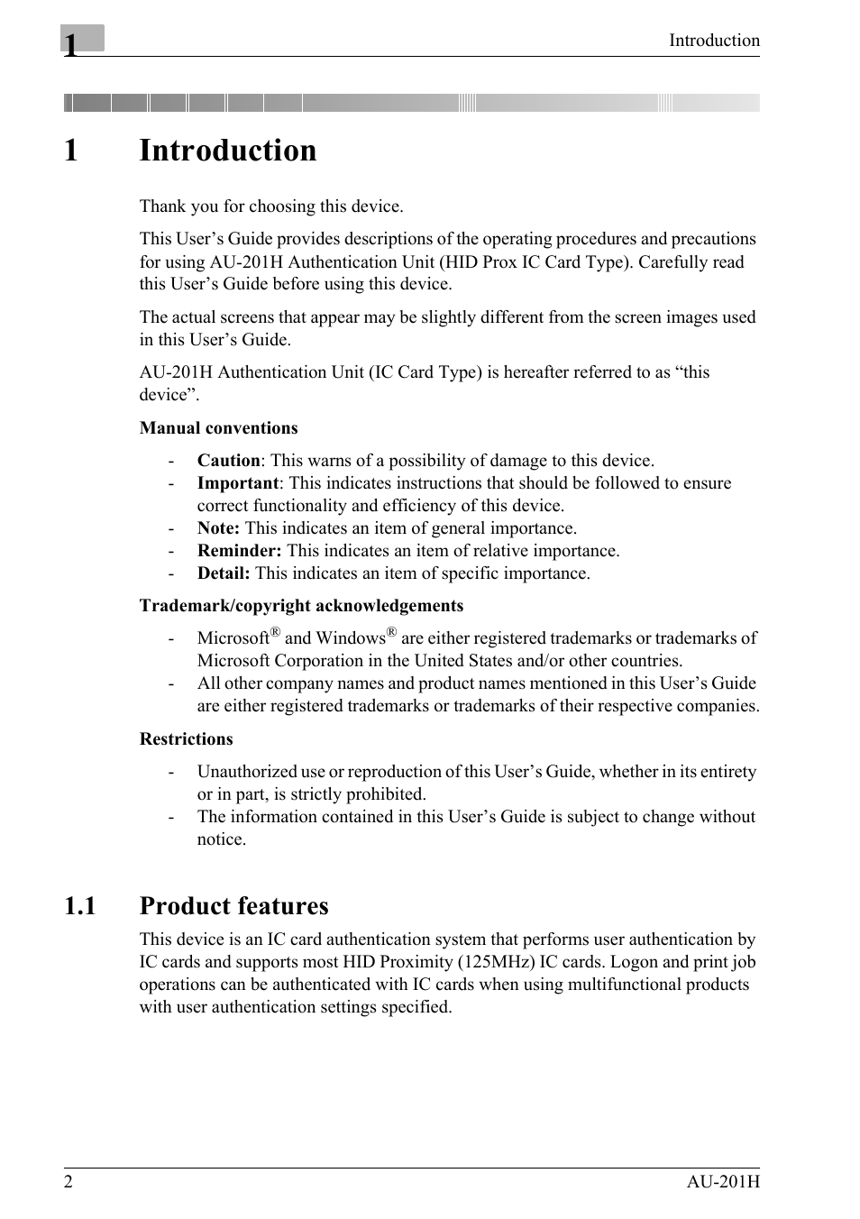 1 introduction, 1 product features, 1introduction | Konica Minolta bizhub 652 User Manual | Page 2 / 38