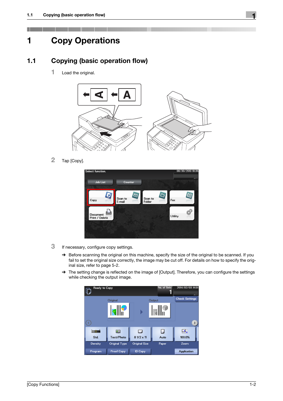 1 copy operations, 1 copying (basic operation flow), Copy operations | Copying (basic operation flow) -2, 1copy operations, 1 copying (basic operation flow) 1 | Konica Minolta bizhub 4750 User Manual | Page 4 / 30
