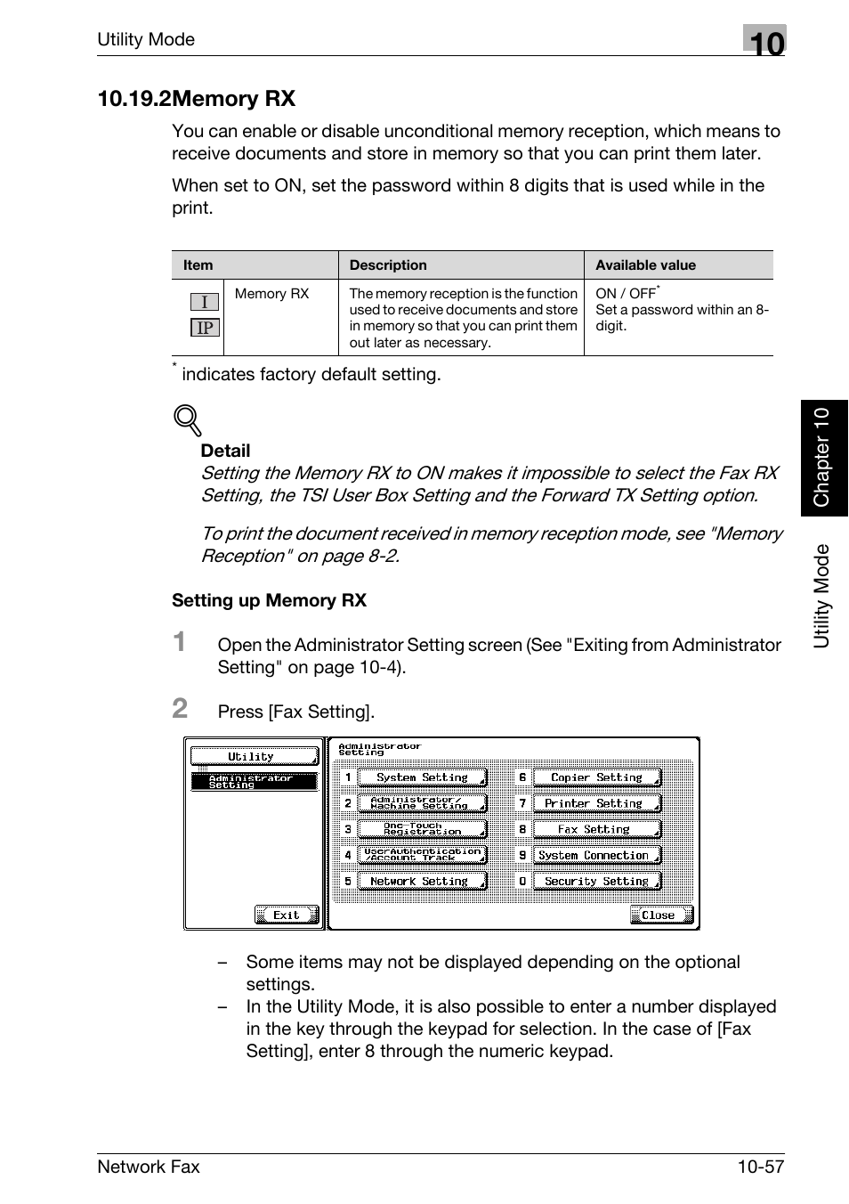 2 memory rx, Setting up memory rx, Memory rx -57 | Konica Minolta bizhub 750 User Manual | Page 238 / 334