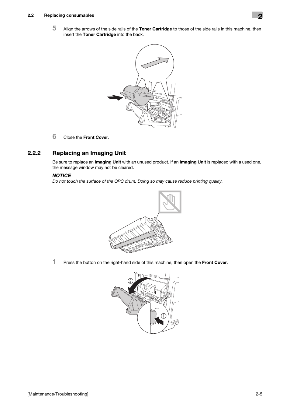 2 replacing an imaging unit, Replacing an imaging unit -5 | Konica Minolta bizhub 4050 User Manual | Page 13 / 56