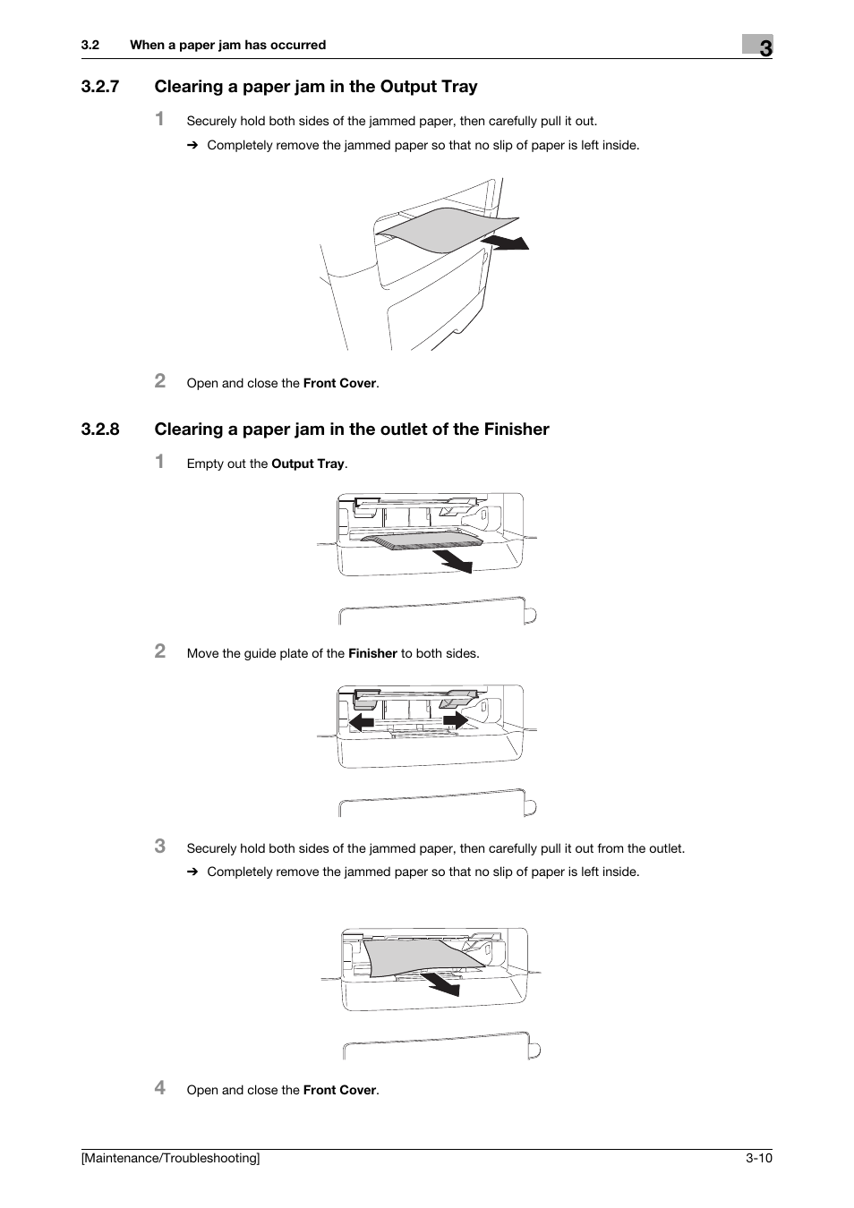 7 clearing a paper jam in the output tray, Clearing a paper jam in the output tray -10 | Konica Minolta bizhub 4050 User Manual | Page 27 / 56