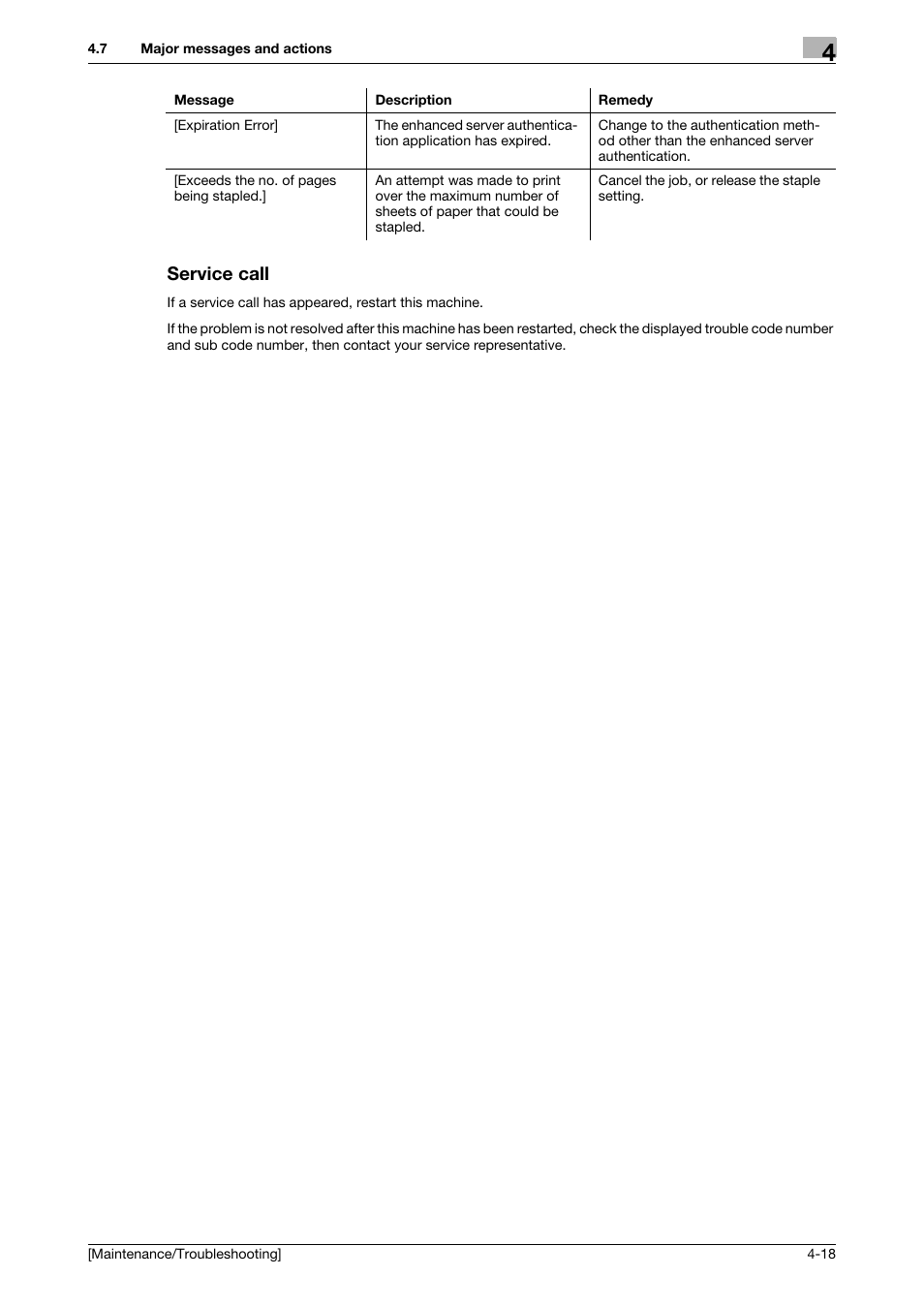Service call, Service call -18 | Konica Minolta bizhub 4050 User Manual | Page 51 / 56