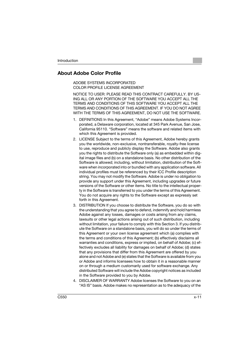 About adobe color profile | Konica Minolta bizhub C550 User Manual | Page 12 / 102
