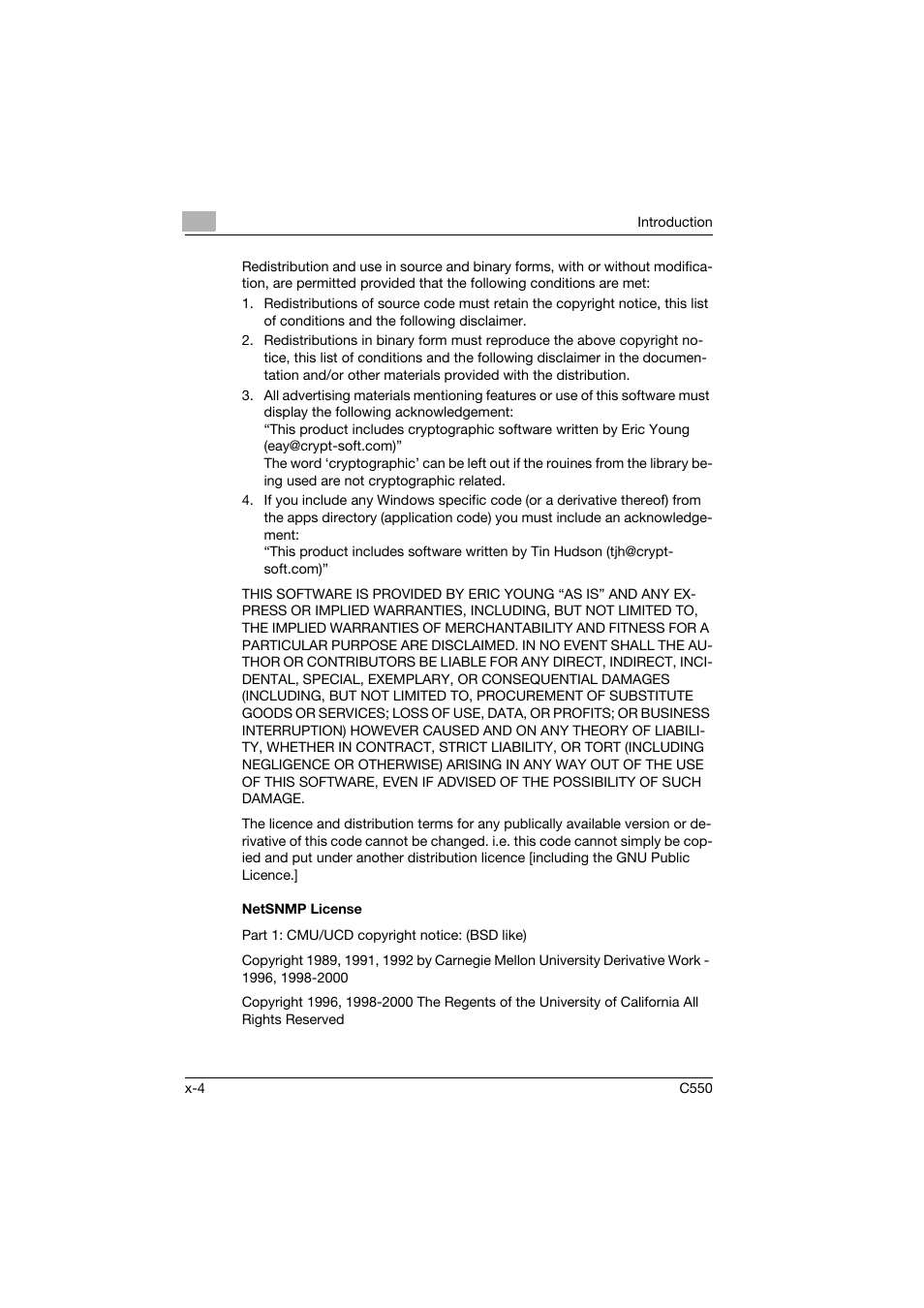 Netsnmp license | Konica Minolta bizhub C550 User Manual | Page 5 / 102