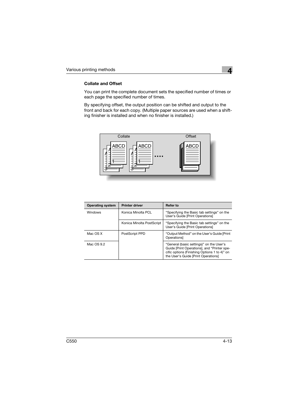 Collate and offset, Collate and offset -13 | Konica Minolta bizhub C550 User Manual | Page 74 / 102