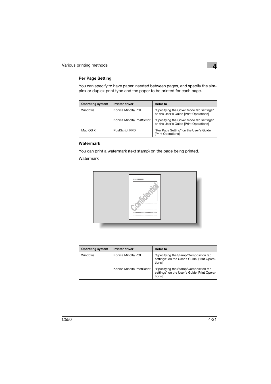 Watermark, Confidential | Konica Minolta bizhub C550 User Manual | Page 82 / 102