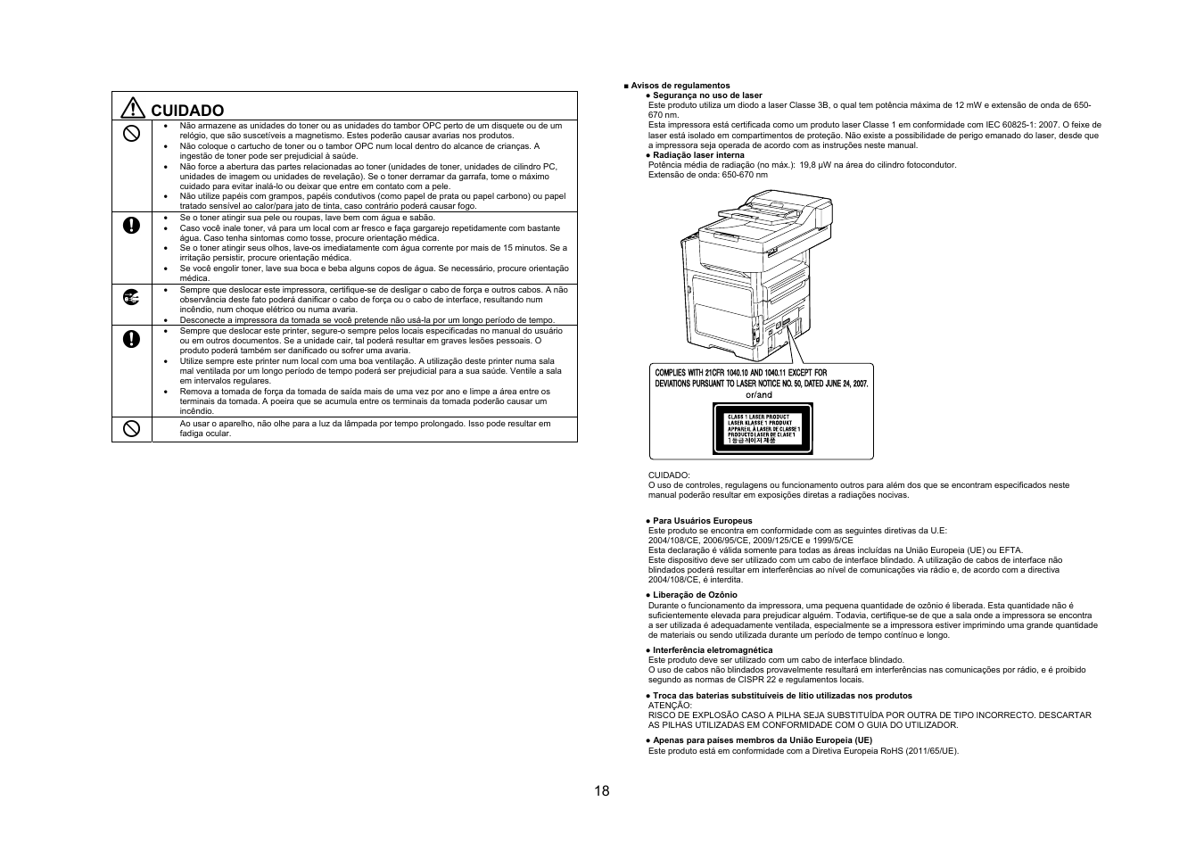 Cuidado | Konica Minolta bizhub 4050 User Manual | Page 19 / 67