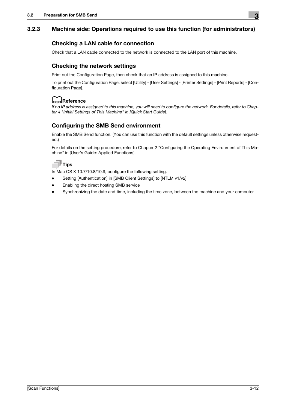 Checking a lan cable for connection, Checking the network settings, Configuring the smb send environment | Konica Minolta bizhub 4750 User Manual | Page 43 / 102