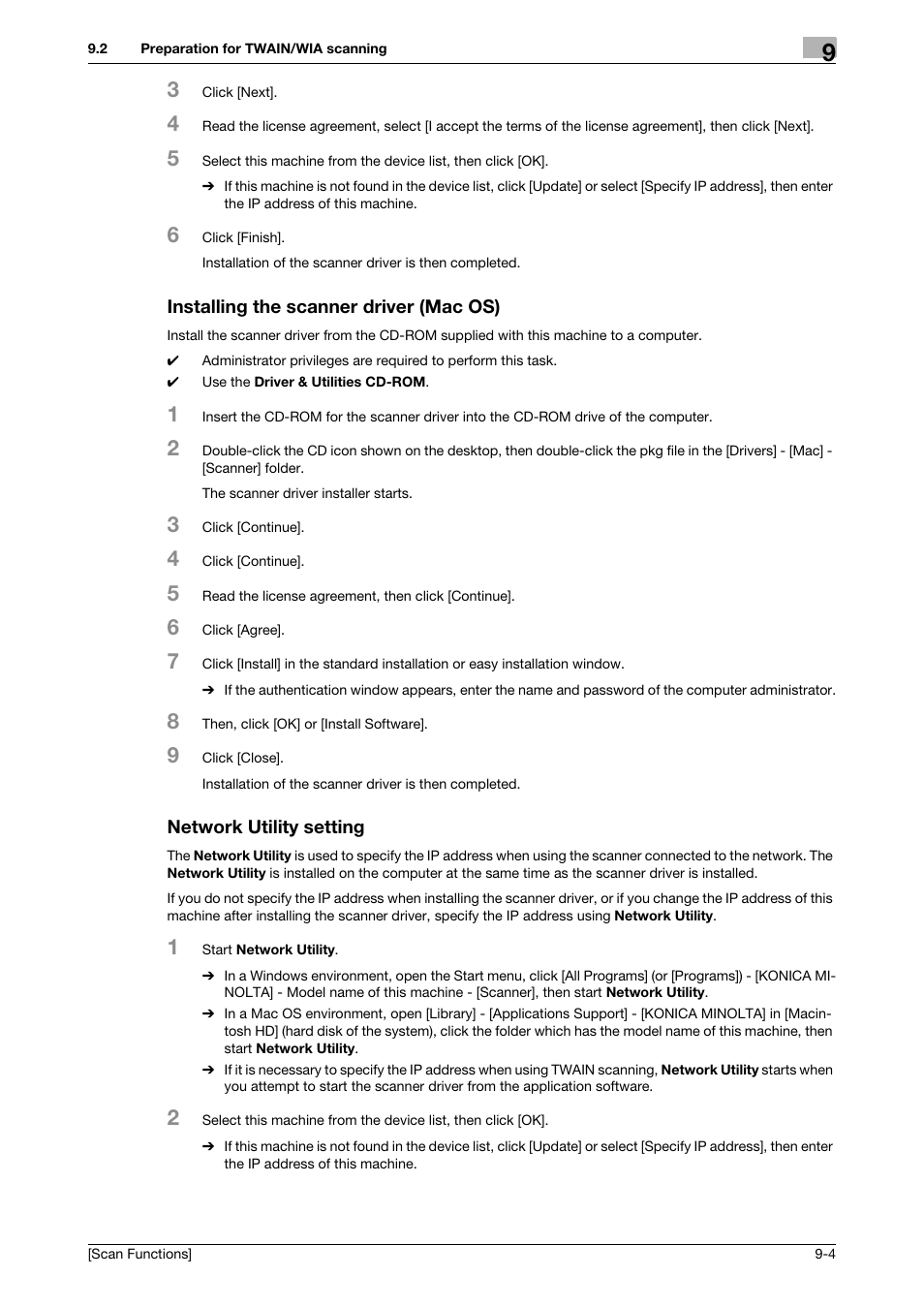 Installing the scanner driver (mac os), Network utility setting | Konica Minolta bizhub 4750 User Manual | Page 88 / 102