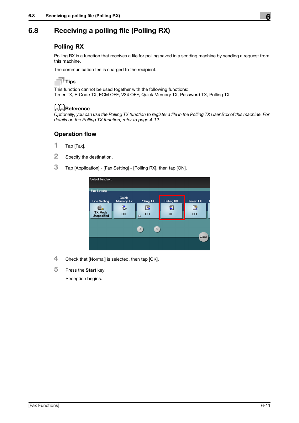 8 receiving a polling file (polling rx), Polling rx, Operation flow | Konica Minolta bizhub 4750 User Manual | Page 53 / 69