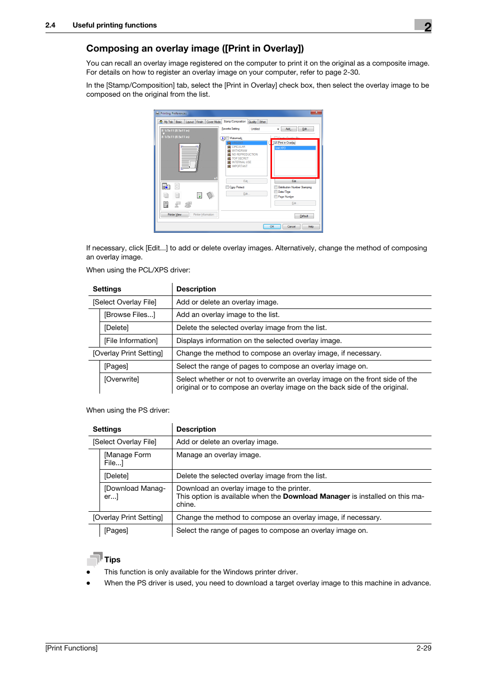 Composing an overlay image ([print in overlay]) | Konica Minolta bizhub 4050 User Manual | Page 39 / 115