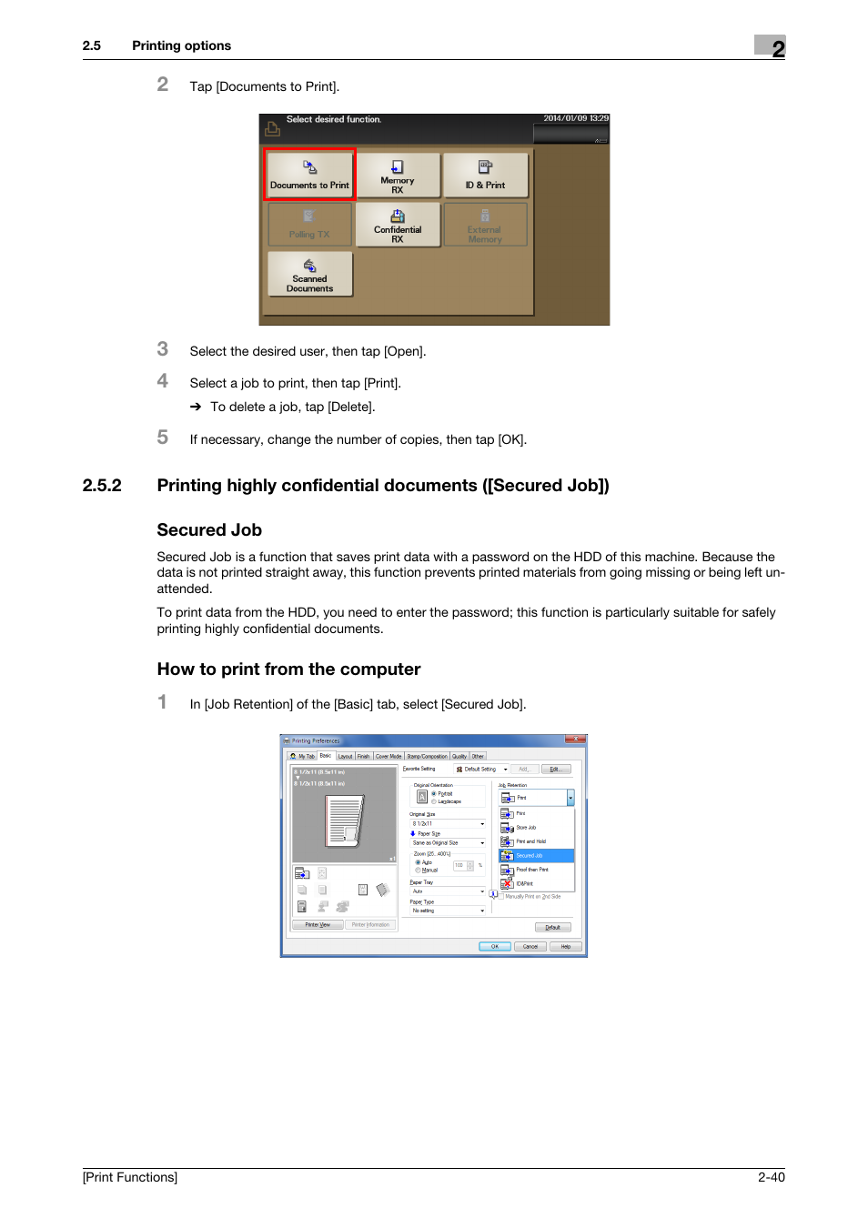 Secured job, How to print from the computer | Konica Minolta bizhub 4050 User Manual | Page 50 / 115