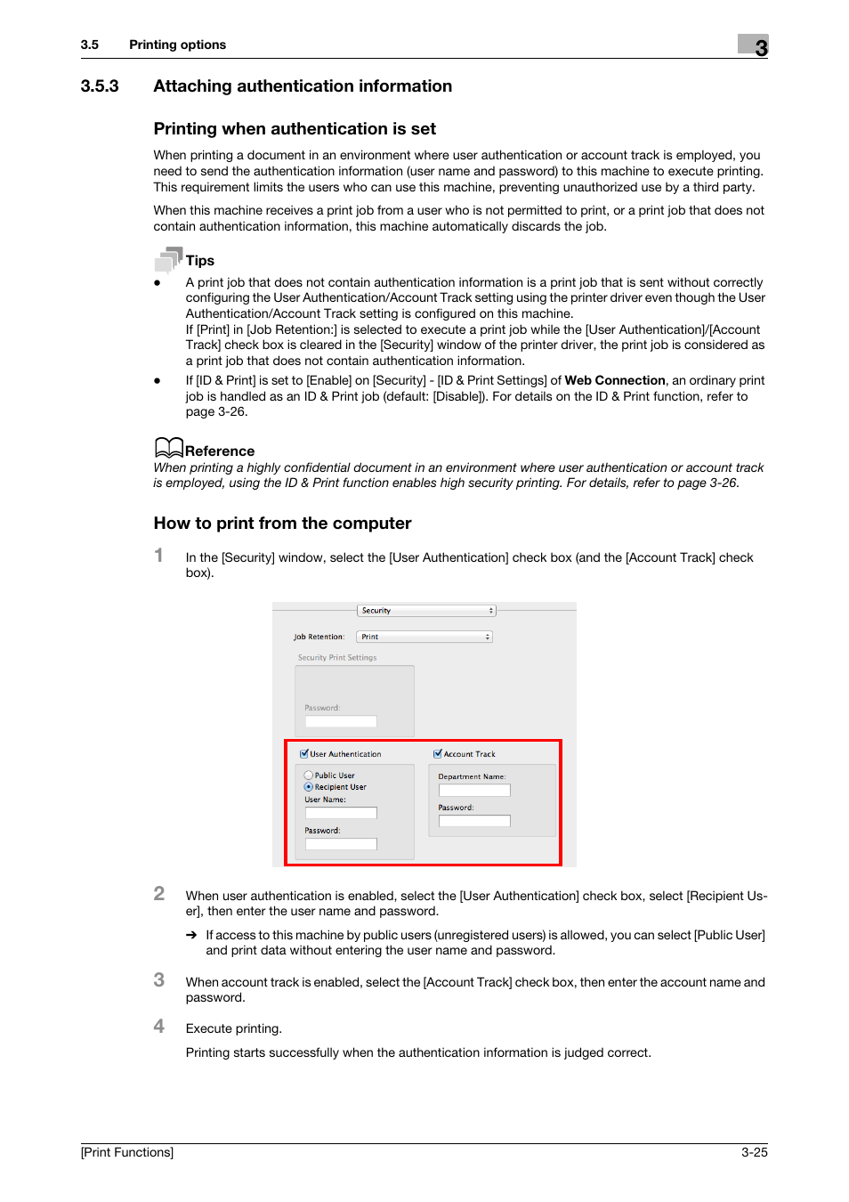 3 attaching authentication information, Printing when authentication is set, How to print from the computer | Konica Minolta bizhub 4050 User Manual | Page 97 / 115
