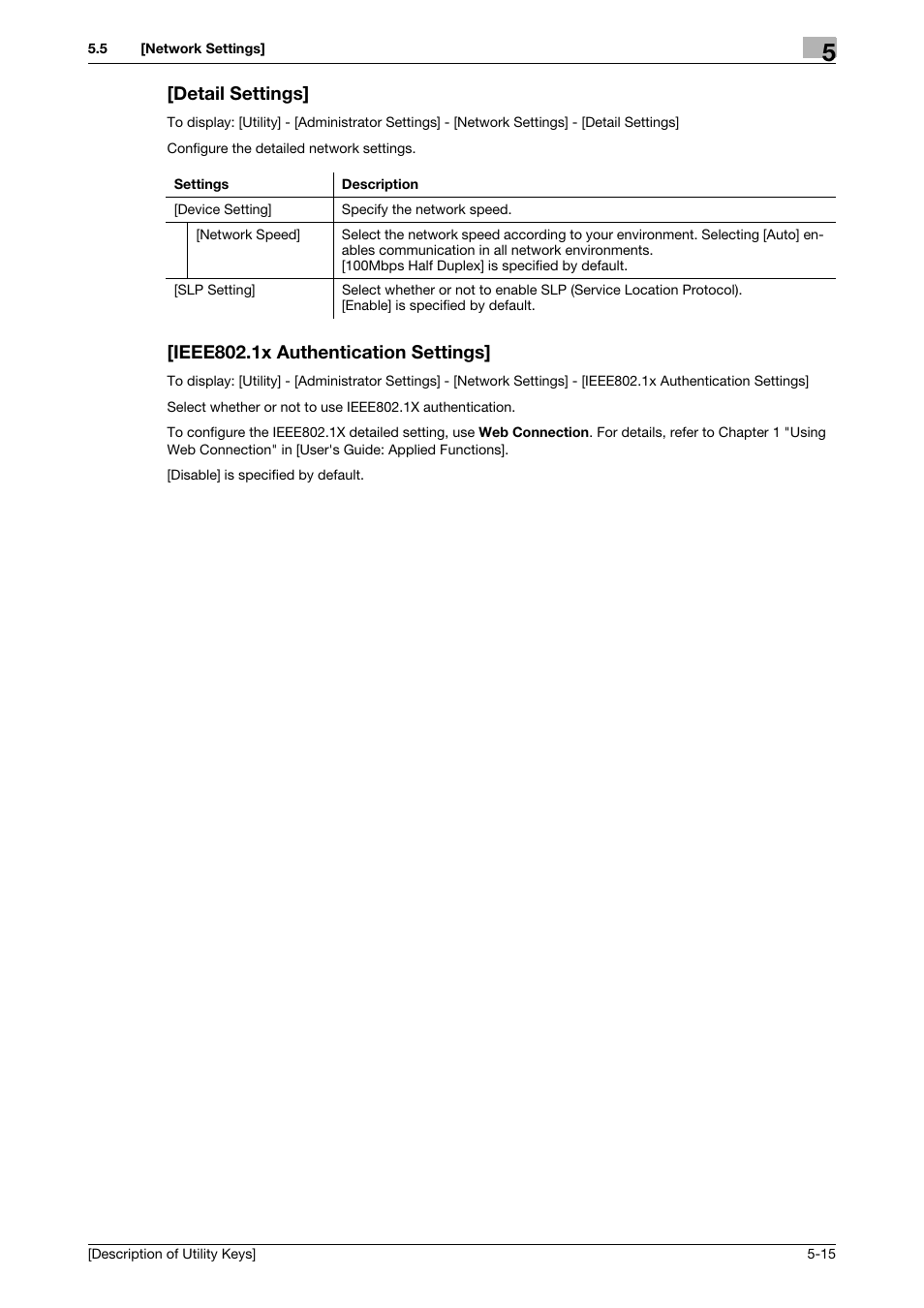 Detail settings, Ieee802.1x authentication settings | Konica Minolta bizhub 4050 User Manual | Page 44 / 65