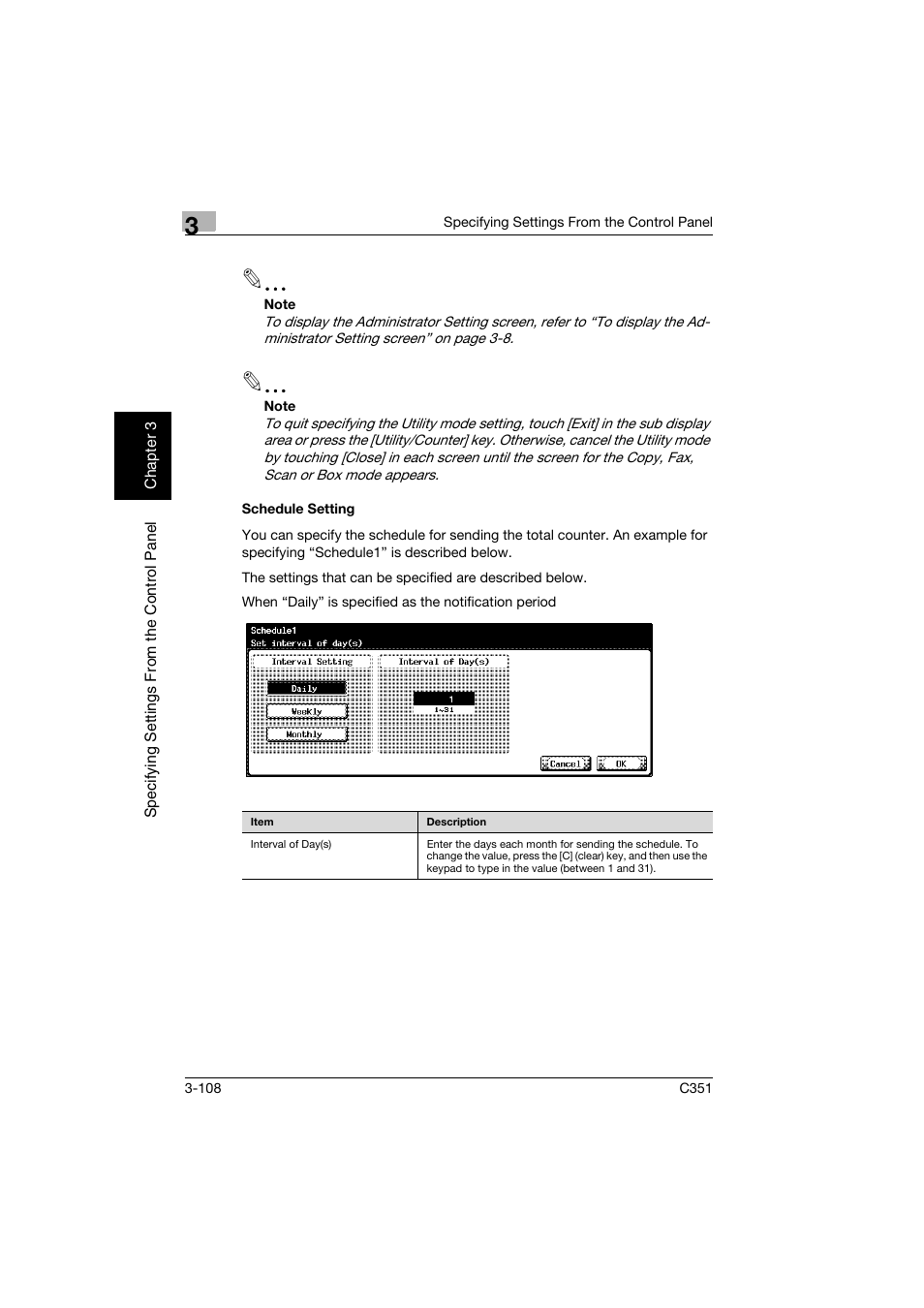 Schedule setting, Schedule setting -108 | Konica Minolta BIZHUB C351 User Manual | Page 219 / 396