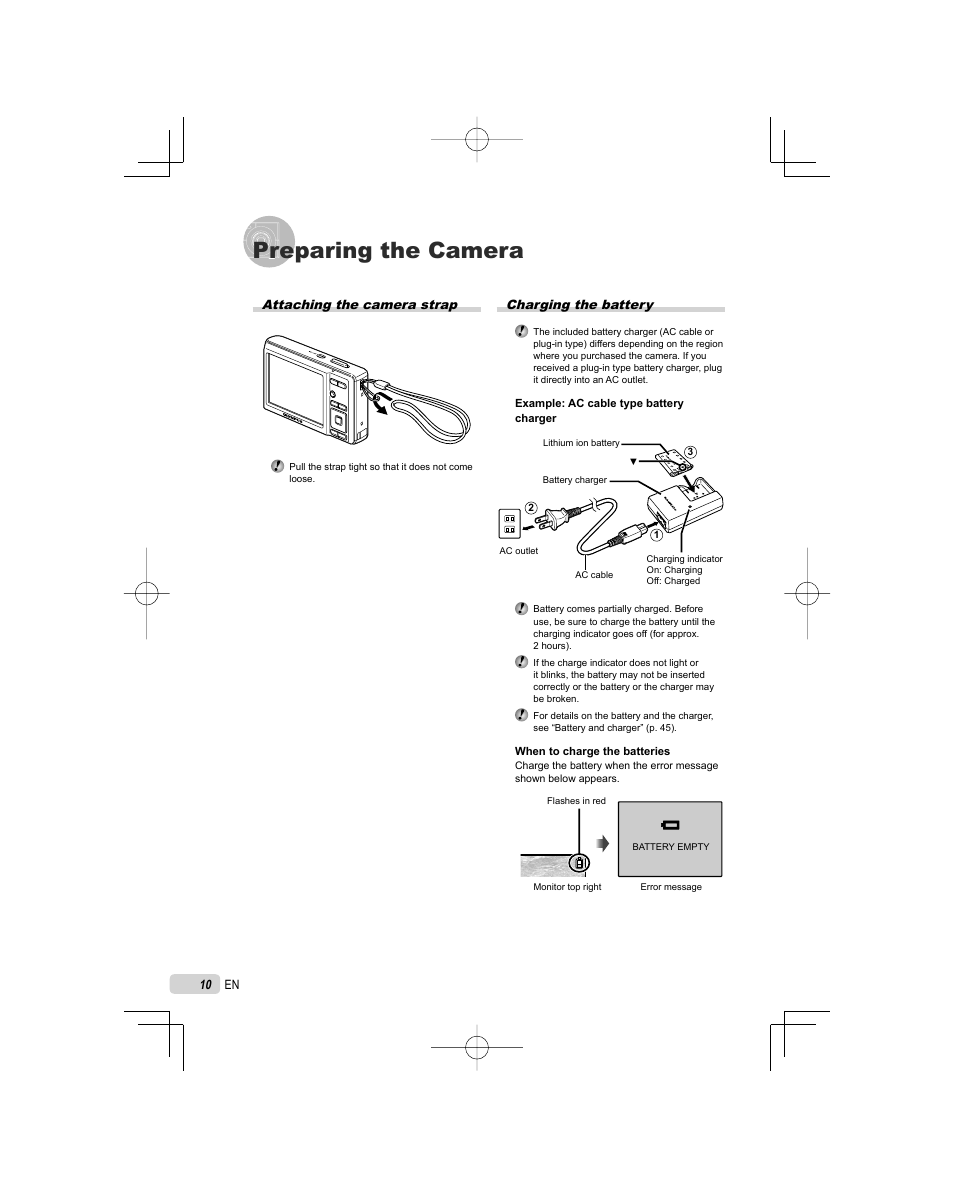 Preparing the camera | Olympus FE-3010 User Manual | Page 10 / 62