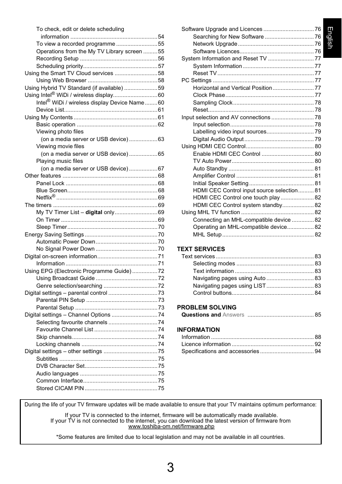 Engl ish | Toshiba L6463 User Manual | Page 3 / 95