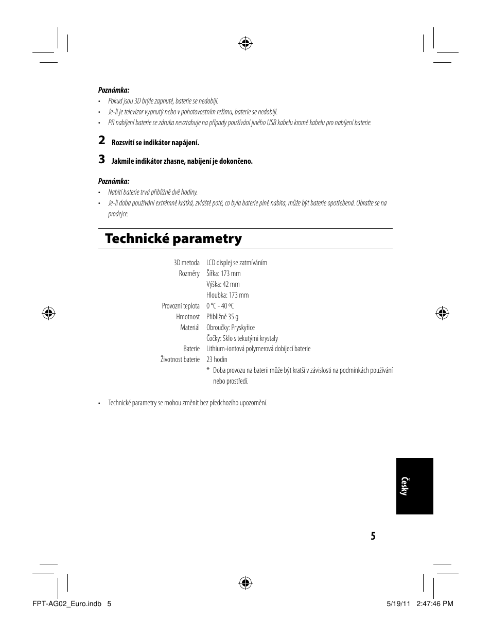 Technické parametry | Toshiba FPTAG02G User Manual | Page 73 / 108