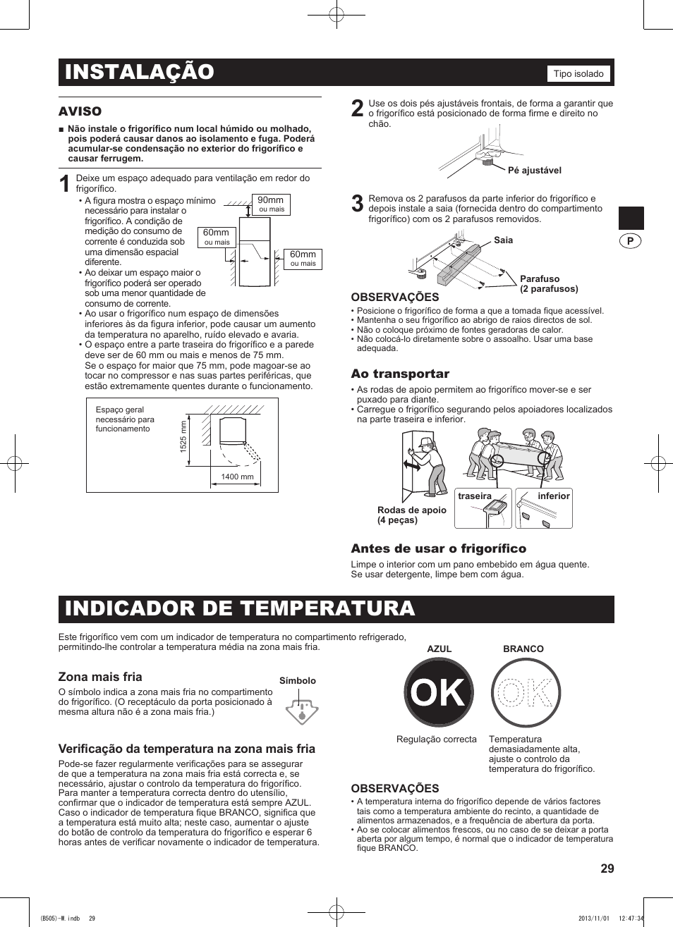 Instalação, Indicador de temperatura | Sharp SJ-SC700VSL User Manual | Page 29 / 124