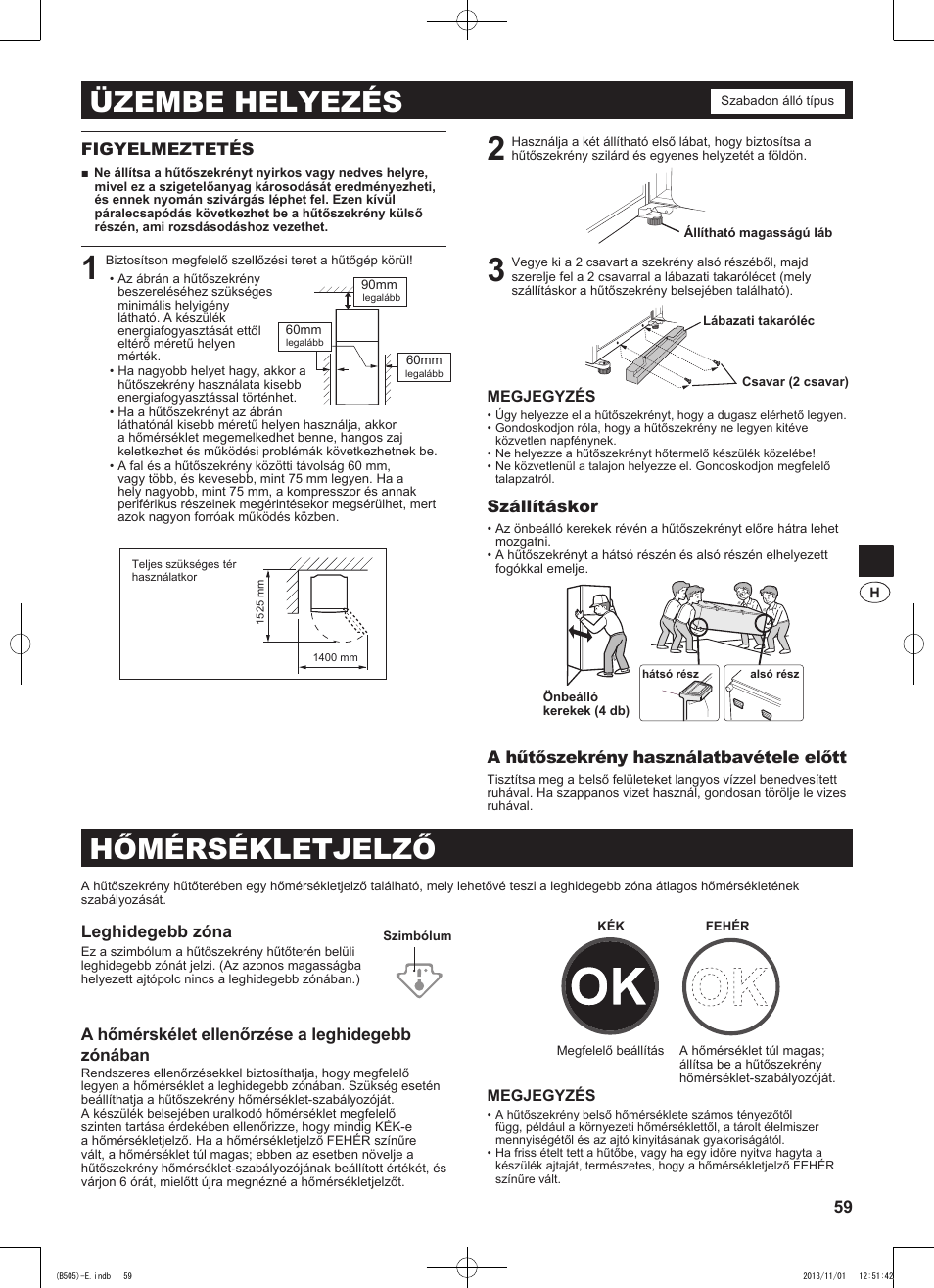 Üzembe helyezés, Hőmérsékletjelző | Sharp SJ-SC700VSL User Manual | Page 59 / 124