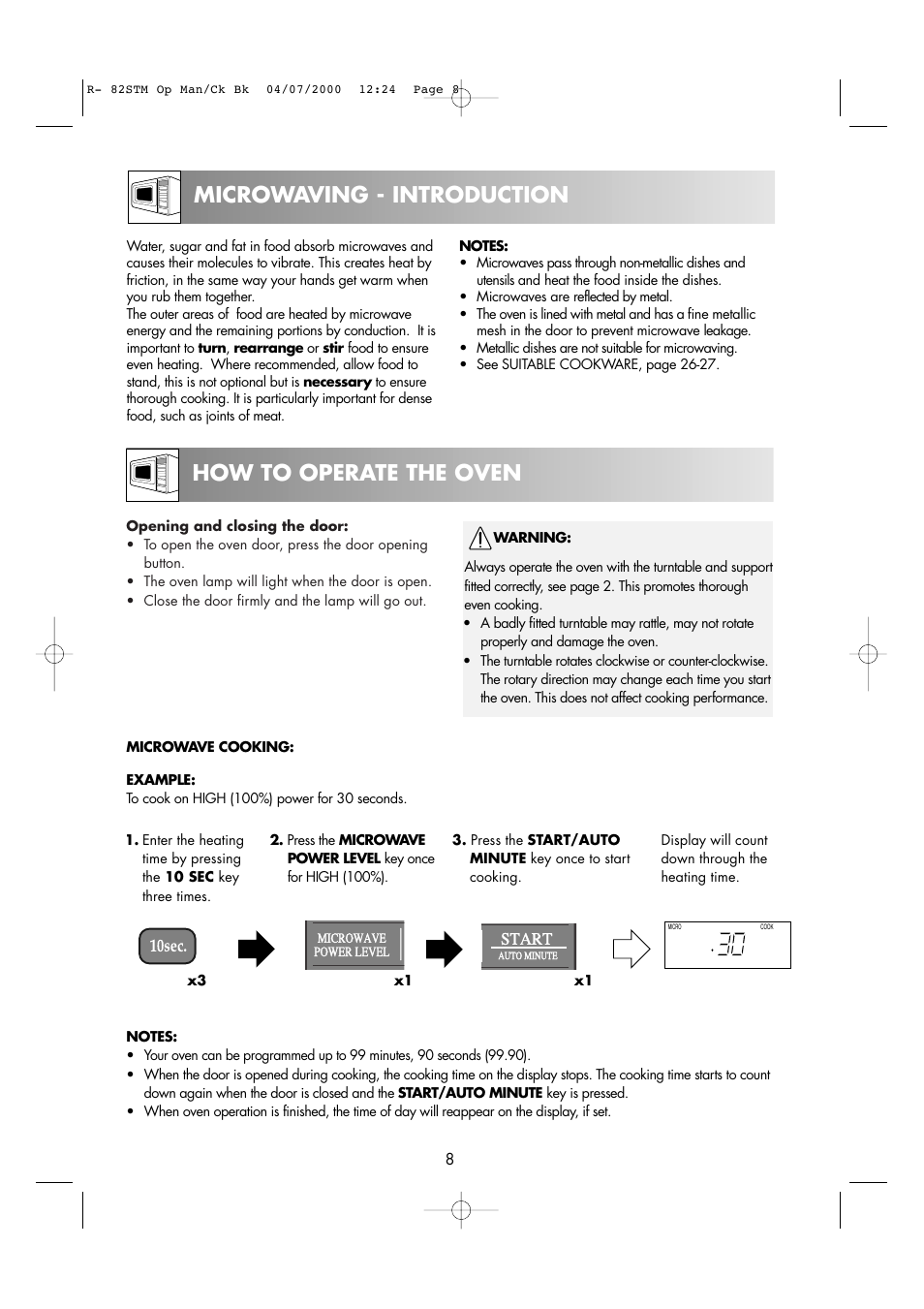 How to operate the oven microwaving - introduction | Sharp R82STMA User Manual | Page 10 / 68