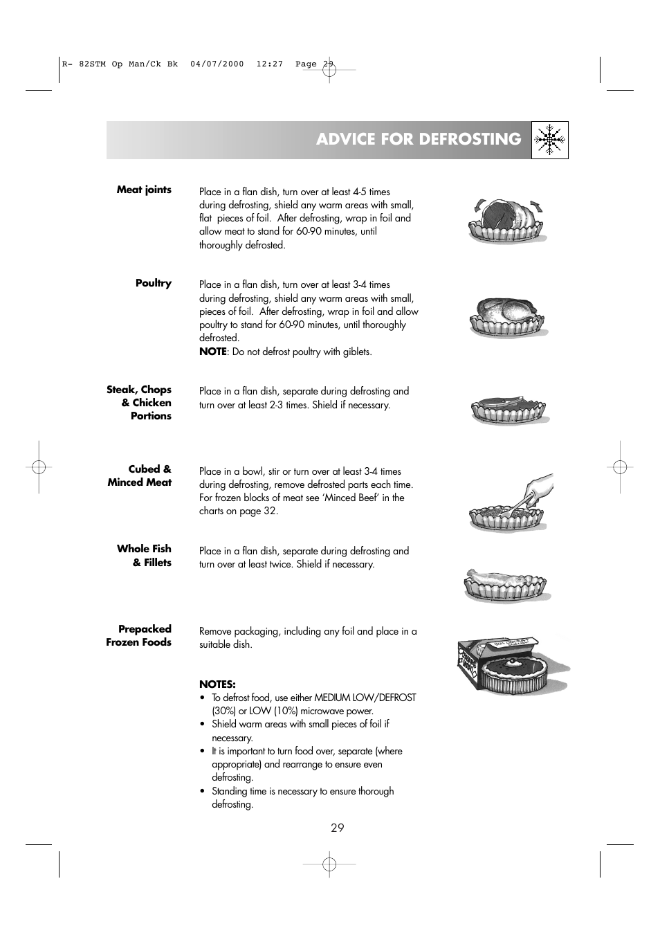 Advice for defrosting | Sharp R82STMA User Manual | Page 31 / 68