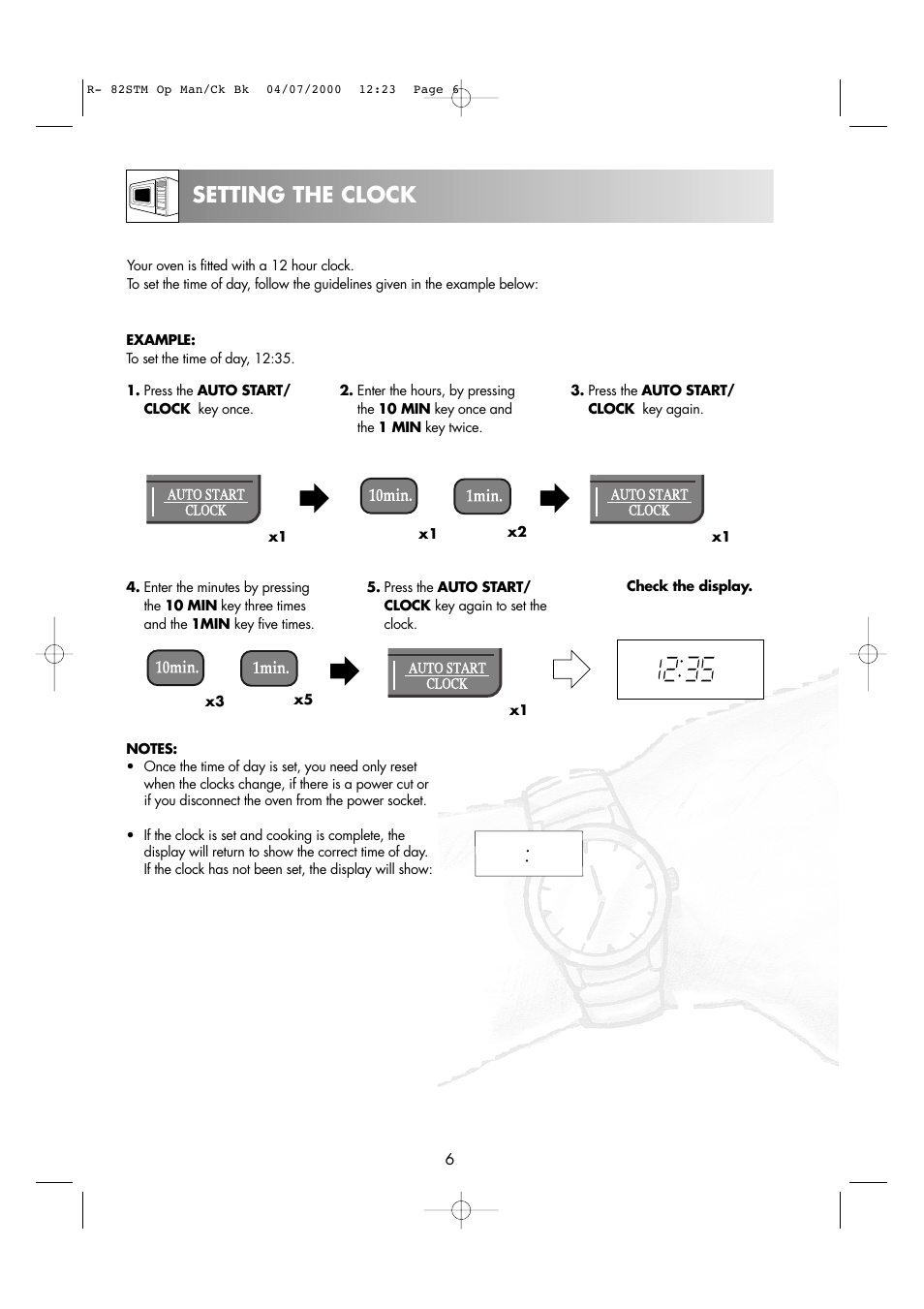 Setting the clock | Sharp R82STMA User Manual | Page 8 / 68