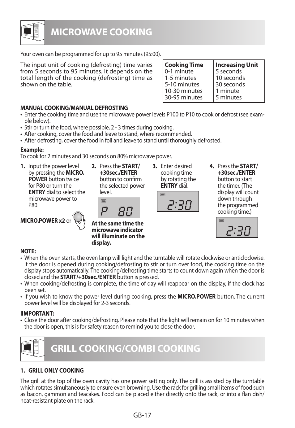 Microwave cooking, Grill cooking/combi cooking | Sharp R-982STWE User Manual | Page 254 / 266