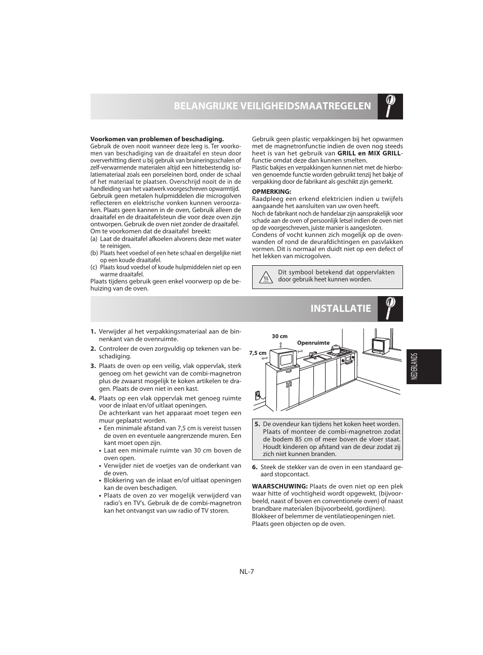 Installatie belangrijke veiligheidsmaatregelen, Nederlands | Sharp R-642BKW User Manual | Page 89 / 180
