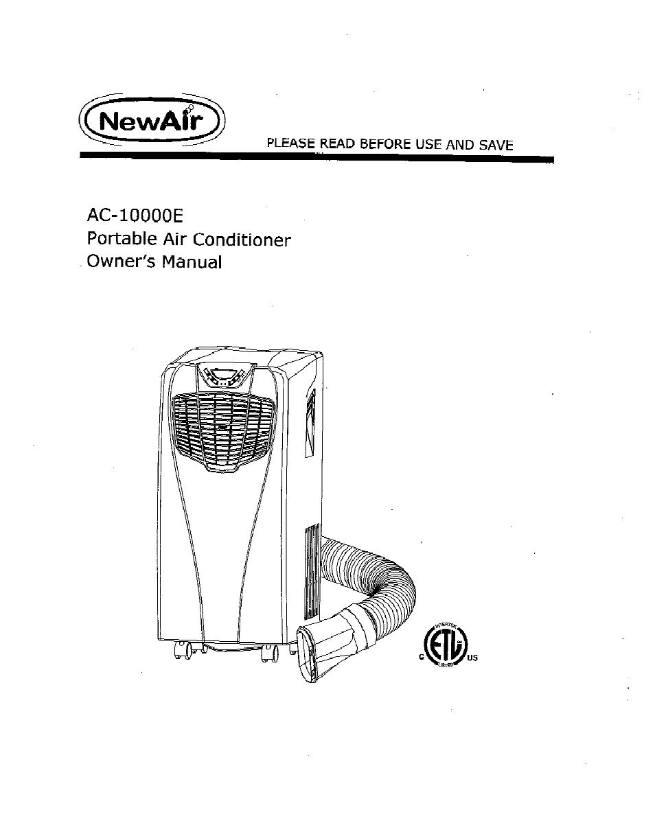 NewAir Portable Air Conditioner AC-10000E User Manual | 15 pages