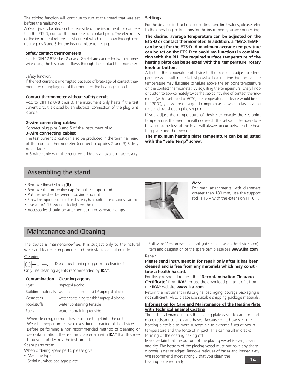 Assembling the stand, Maintenance and cleaning | IKA RH digital User Manual | Page 14 / 52