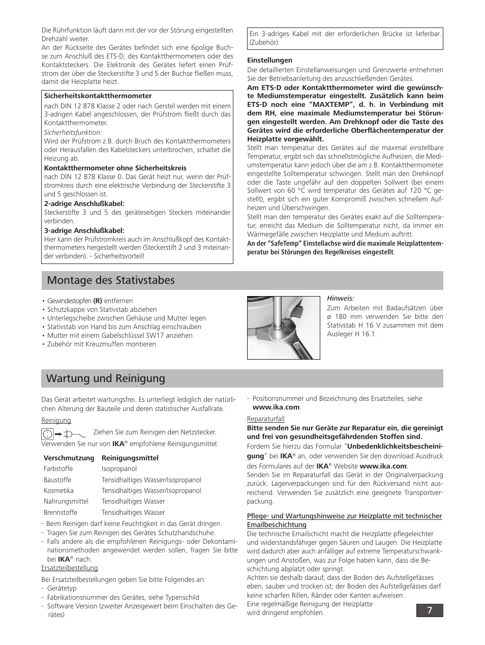 Montage des stativstabes, Wartung und reinigung | IKA RH digital User Manual | Page 7 / 52