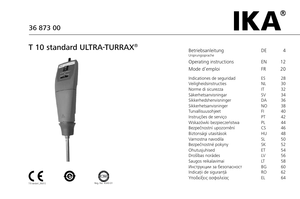 IKA T 10 standard ULTRA-TURRAX User Manual | 68 pages