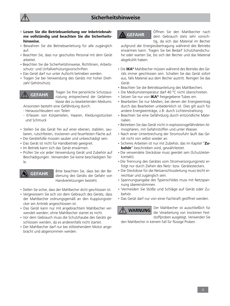 Sicherheitshinweise | IKA Tube Mill control User Manual | Page 4 / 64