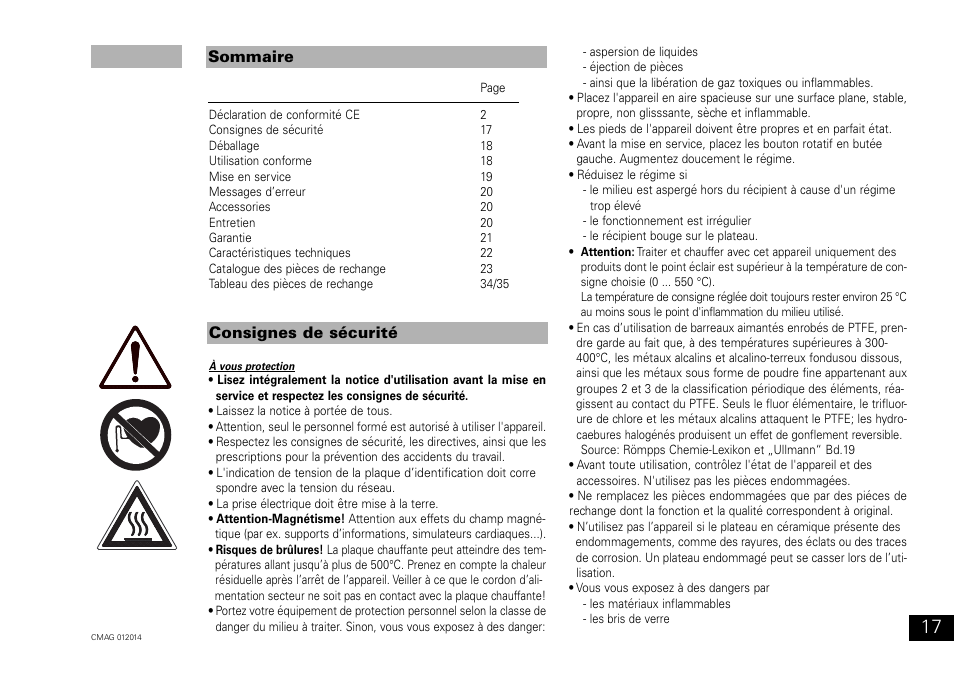 Sommaire consignes de sécurité | IKA C-MAG HP 10 User Manual | Page 17 / 36