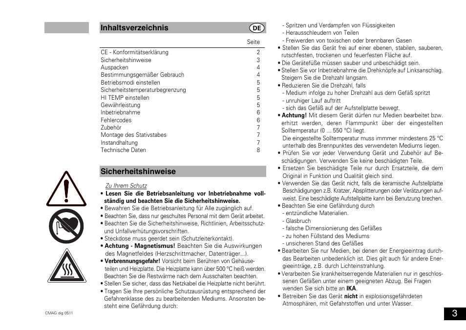 Inhaltsverzeichnis sicherheitshinweise | IKA C-MAG HS 10 digital User Manual | Page 3 / 48