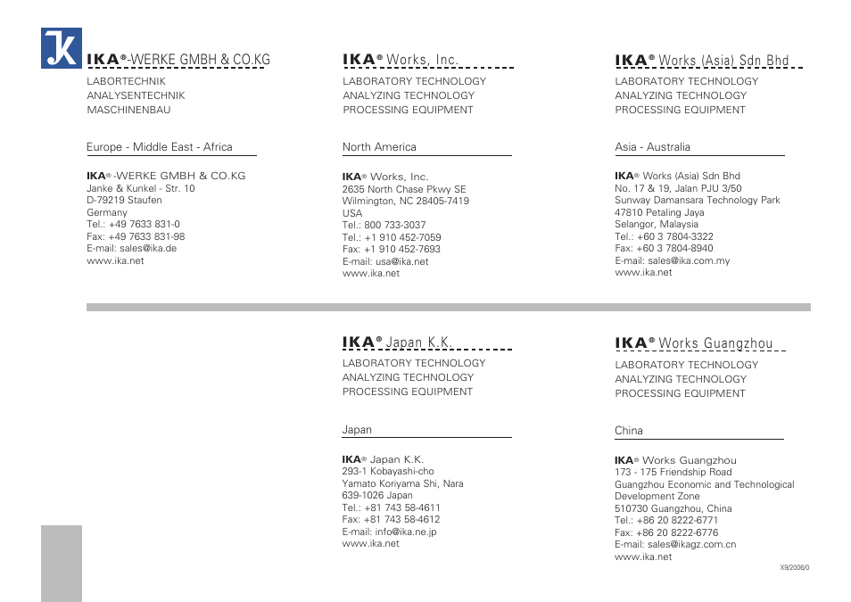 I k a, Werke gmbh & co.kg, Works, inc | Works (asia) sdn bhd, Works guangzhou, Japan k.k | IKA VORTEX 3 User Manual | Page 36 / 36