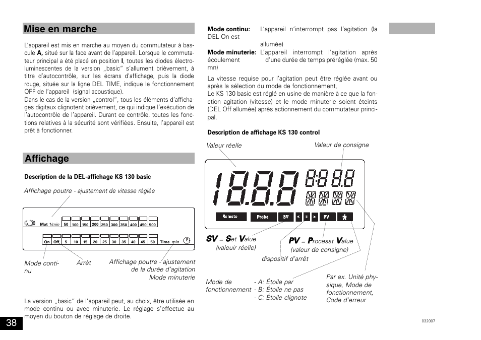 Mise en marche affichage, Ssv v, Ppv v | IKA KS 130 control User Manual | Page 38 / 56
