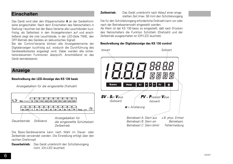 Einschalten anzeige, Ssv v, Ppv v | IKA KS 130 control User Manual | Page 6 / 56