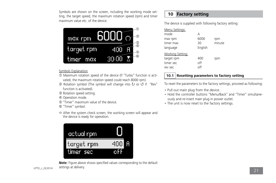 Factory setting | IKA ULTRA-TURRAX Tube Drive control User Manual | Page 21 / 72