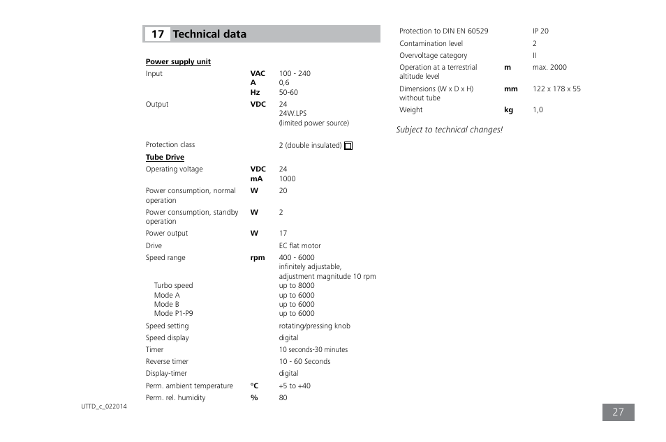 Technical data 17 | IKA ULTRA-TURRAX Tube Drive control User Manual | Page 27 / 72