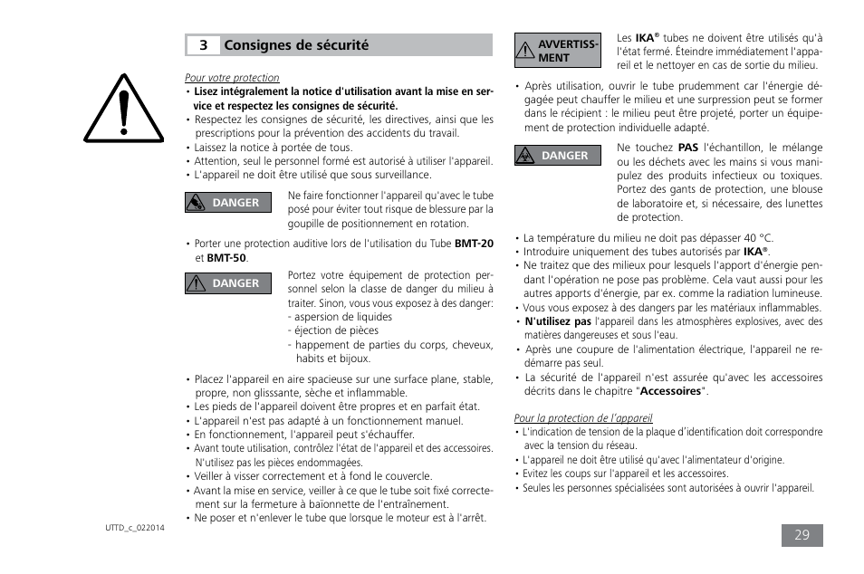 Consignes de sécurité 3 | IKA ULTRA-TURRAX Tube Drive control User Manual | Page 29 / 72